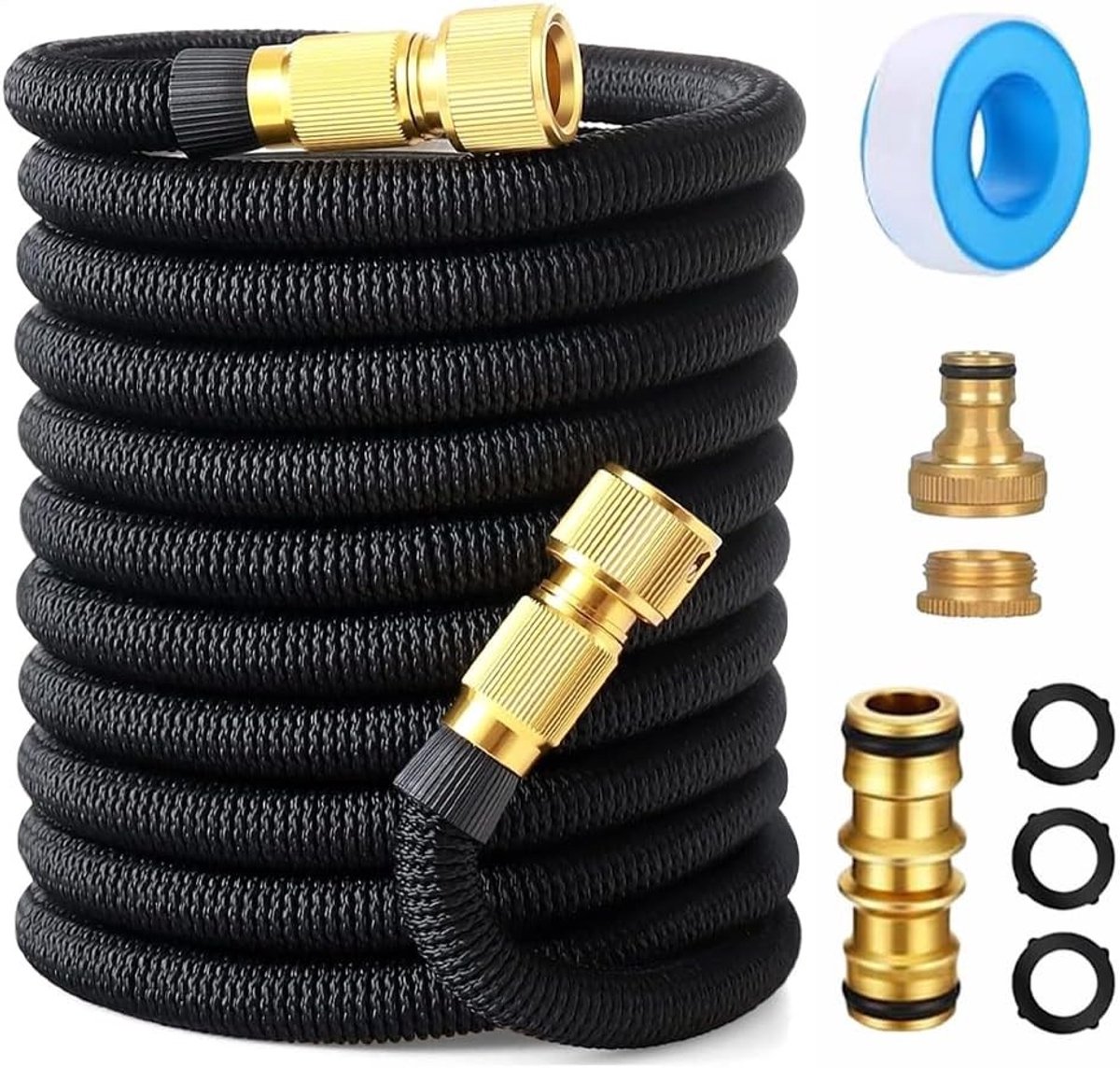Tuinslang 50ft - Zwarte Waterslang - Universele Messing Connector - UV-Bestendig & Vorstbestendig