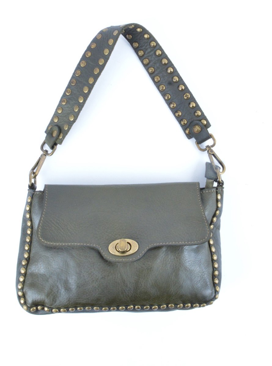 Giuliano gewassen lederen schoudertas Livia - Dames - Made in Italy - Olijfgroen