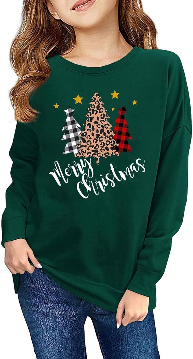Sweatshirt voor meisjes, kersttrui, grappige ronde hals, wintertrui voor kinderen
