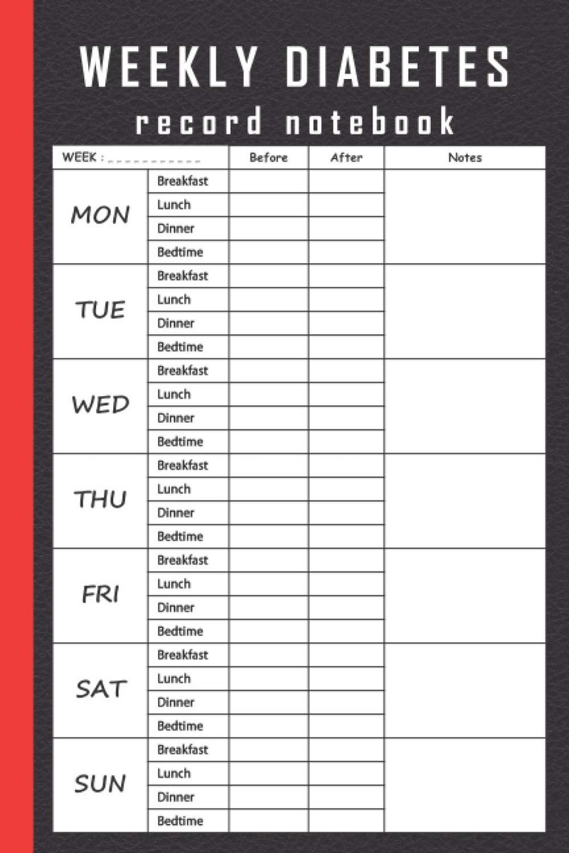 DIABETES record notebook: Blood Sugar Log Book | Daily (Two Years) Glucose Tracker | Weekly Blood Sugar Diary | Daily Diabetic Glucose Tracker ... (Breakfast, Lunch, Dinner, Bedtime)