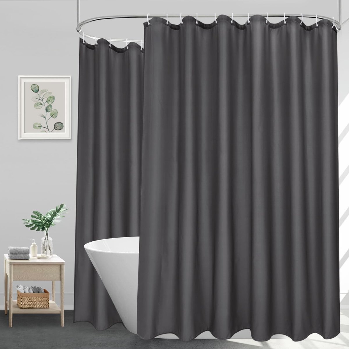 Omgoods - Extra Breed Douchgordijn 300x180 cm Waterdicht Donkergrijs