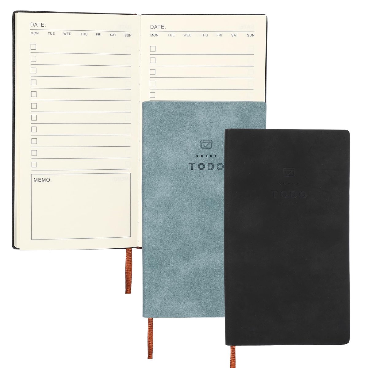 Omgoods - A6 Planner Notitieboek - Ongedateerd, 100 Vellen, Zwart/Hemelsblauw