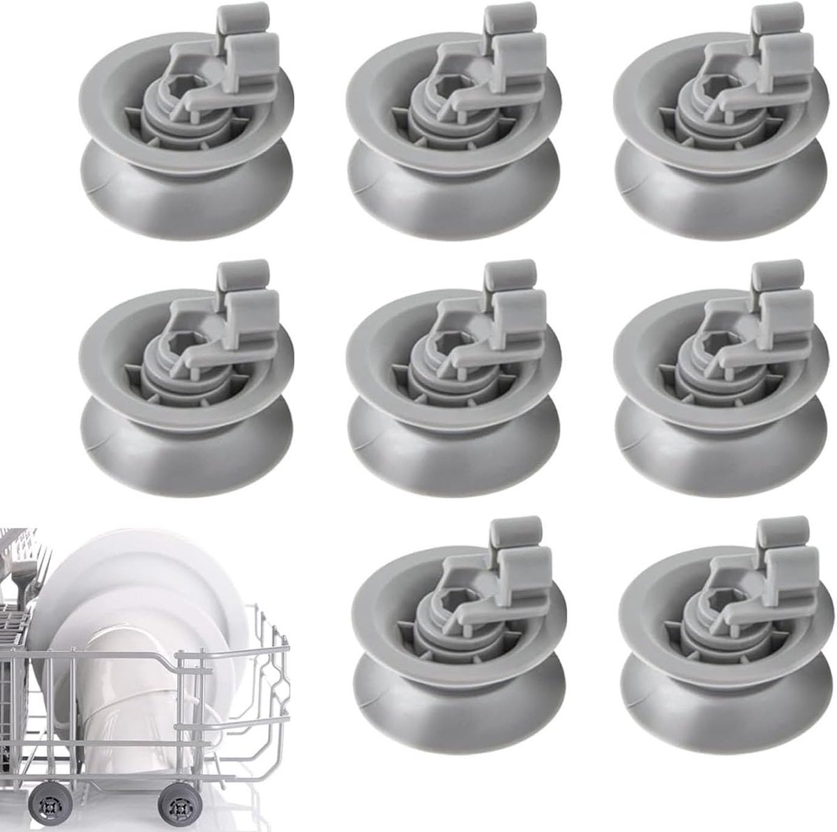 8 Stuks Mandrollen voor Vaatwasser, Set met Wielen, Universeel voor de Meeste Vaatwassers, Grijs Kunststof, 30 mm