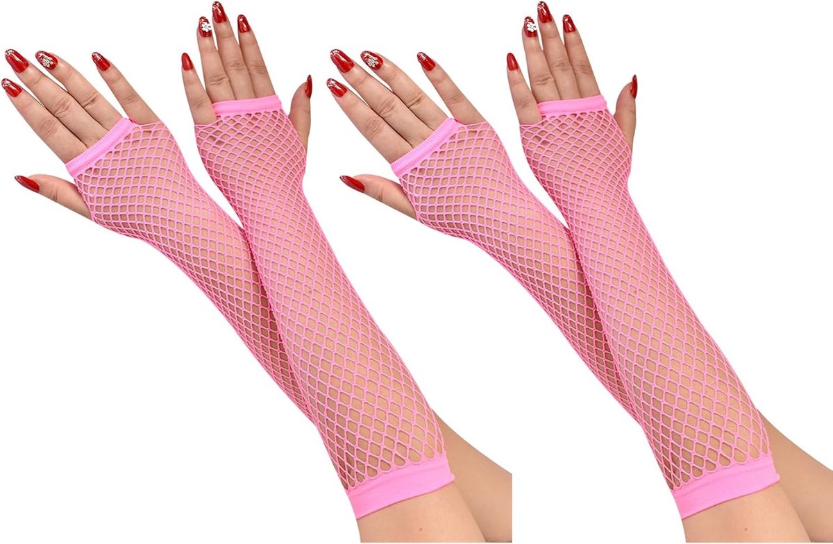 2 Paar vingerloze Fishnet Handschoenen 80s Handschoenen voor Vrouwen Rekbare Mesh Handschoenen Nylon Holle Handschoen voor Dance Halloween Party