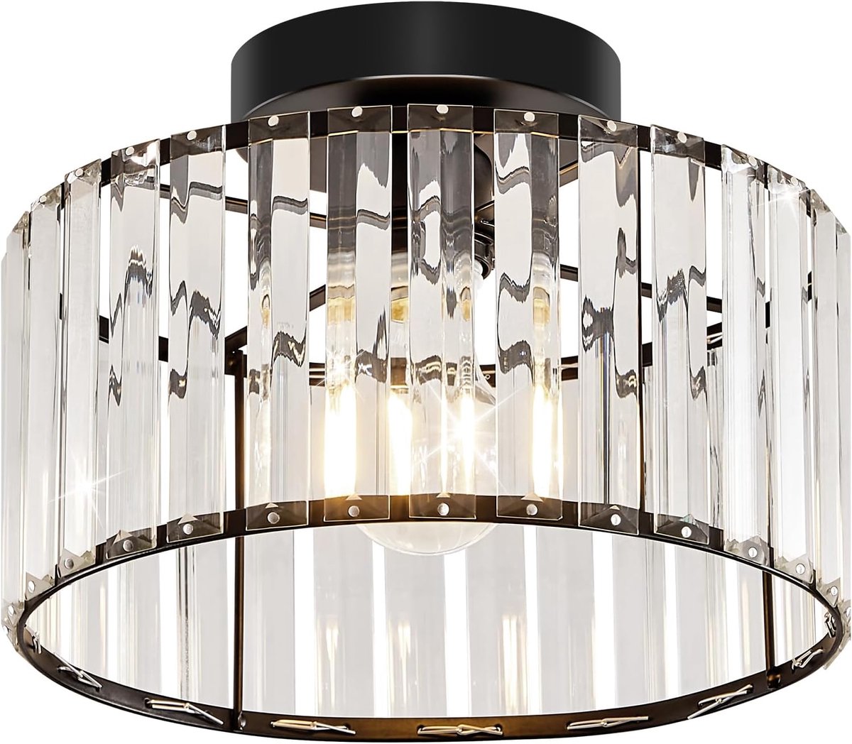 Kristall plafondlamp, zwarte kristallen plafondlamp, plafondlamp, zwart kristal plafondlamp, 27 cm moderne ronde kroonluchter, voor hal, entree, woonkamer, keuken（Lampen niet inbegrepen）