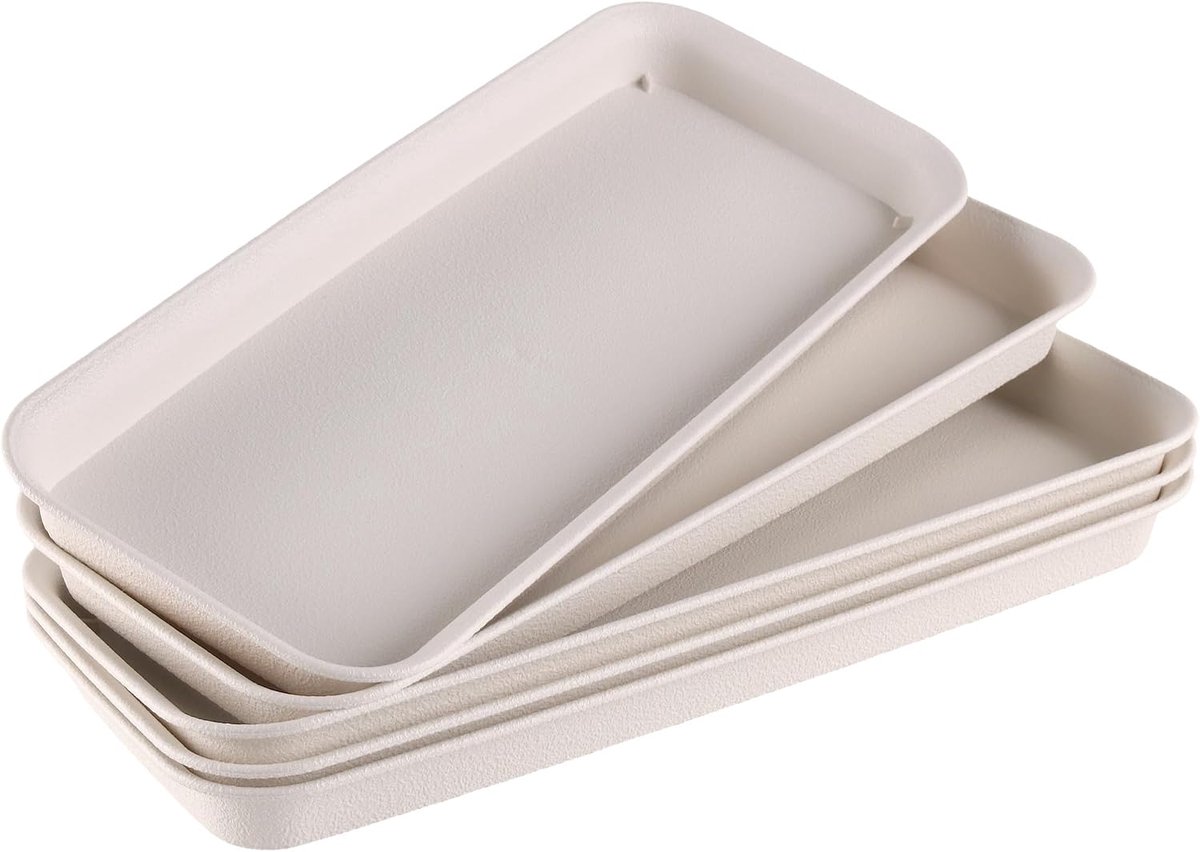 Set van 5 rechthoekige onderzetters, 39,5 x 17 x 3 cm, beige, kunststof onderzetters met mat oppervlak, voor binnen, buiten, balkon en tuin