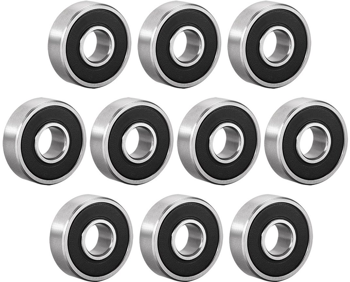 sourcing map 607-2RS dubbel afgedichte stijve kogellagers 180017 Z1 staal met hoog koolstofgehalte, 7 mm x 19 mm x 6 mm (10 stuks)