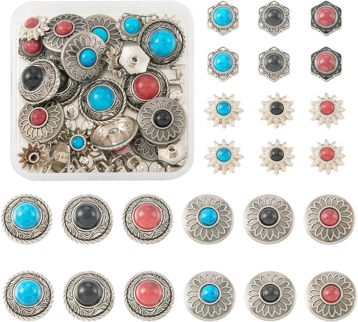 24 sets schroefklinknagels lederen klinknagels platte ronde bloem klinknagels knop decoratie klinknagels voor portemonnee handtas schoenen leer handwerk kleding riem