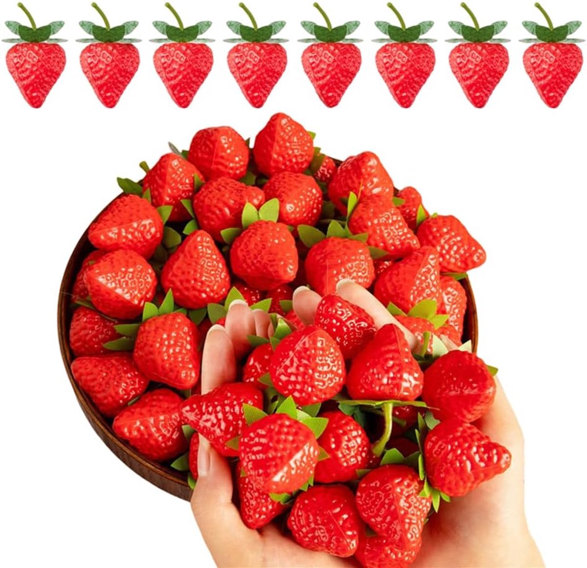 50 Stuks Kunstmatige Rode Aardbei Decor 1,3 inch Nep Fruit Plastic Aardbeien Levensechte Desktop Center Nep Aardbeien Decoraties, voor Thuis Keuken Party Decor Fotografie Prop