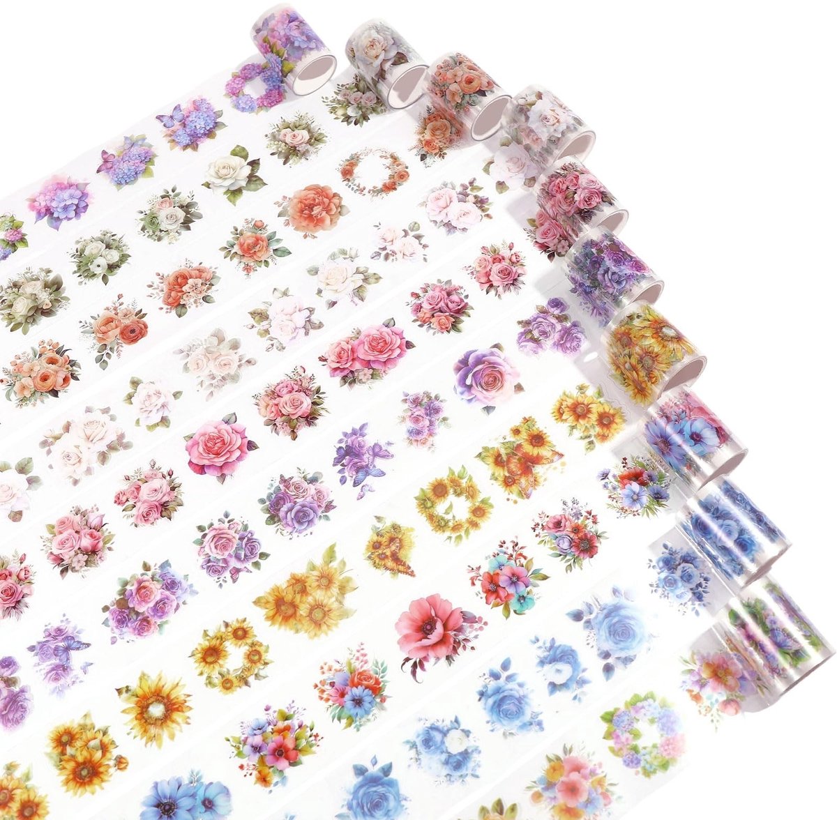Omgoods - Decoratieve Plakband Set - 10 Stuks met Bloemenpatroon