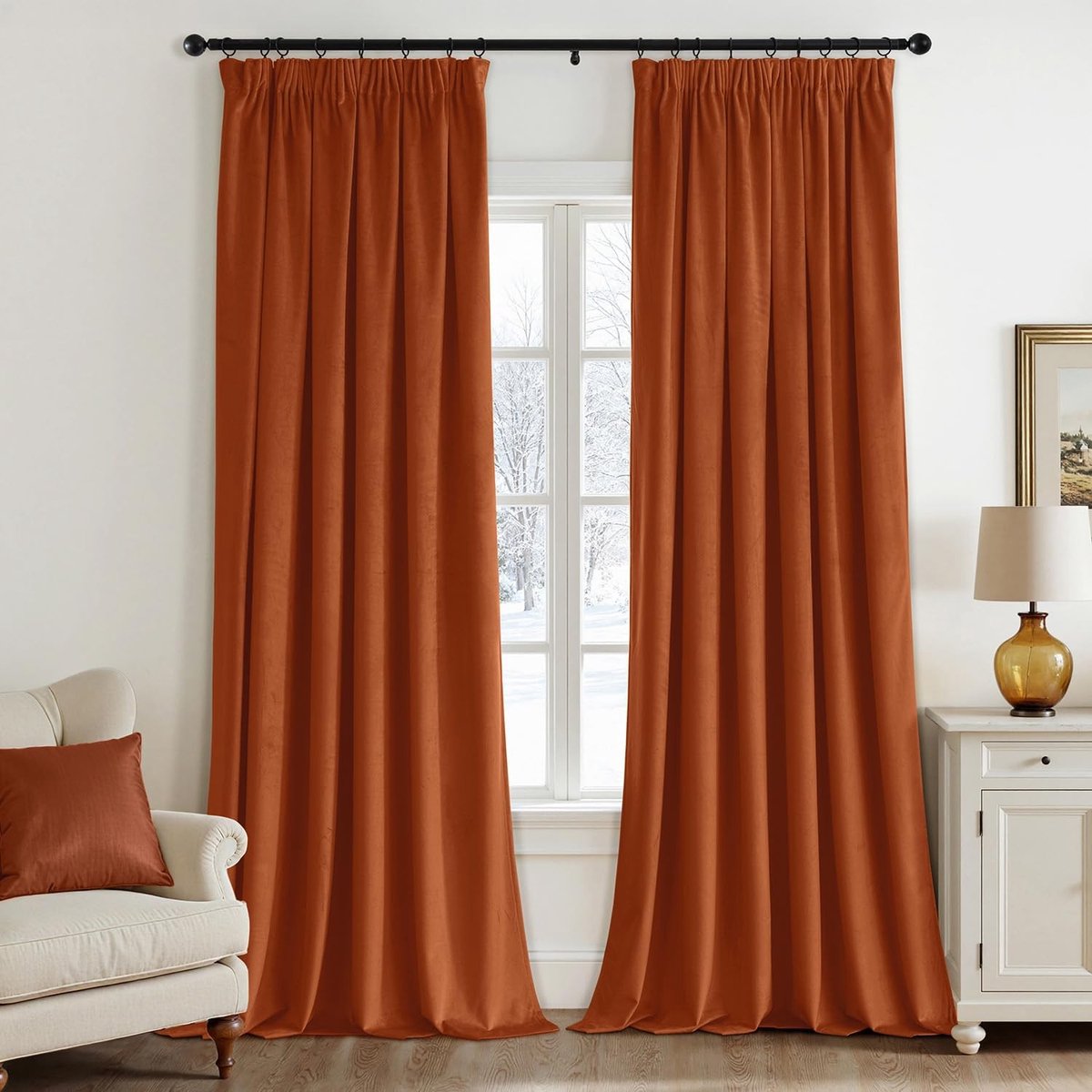 Omgoods - Velvet Gordijn met Ruffle Tape - Oranje-Rood - 2 Stuks