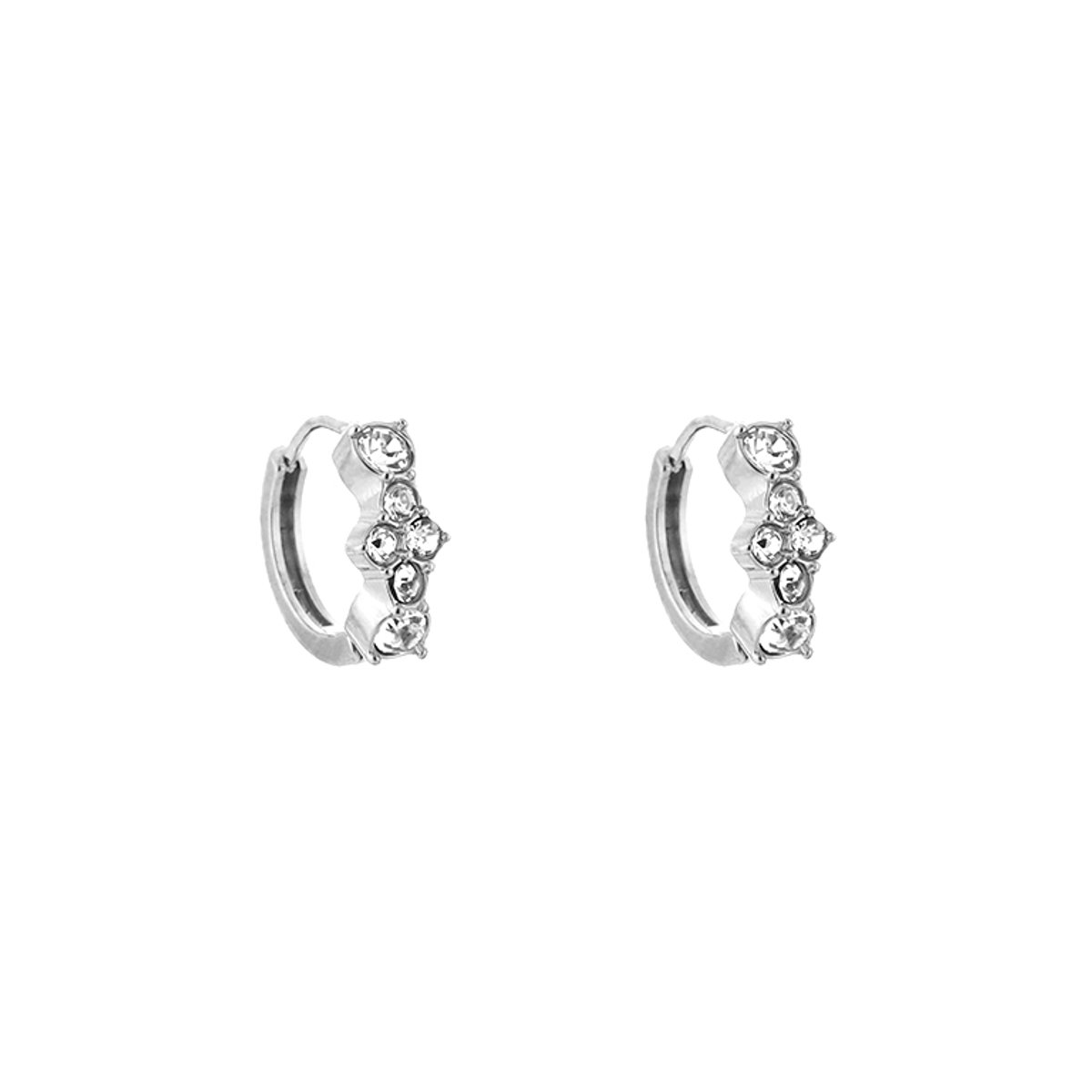 Crystal Cross Cluster Huggie Hoops – Luxe Oorringen met Zirkonia Kruis – RVS - Zilver