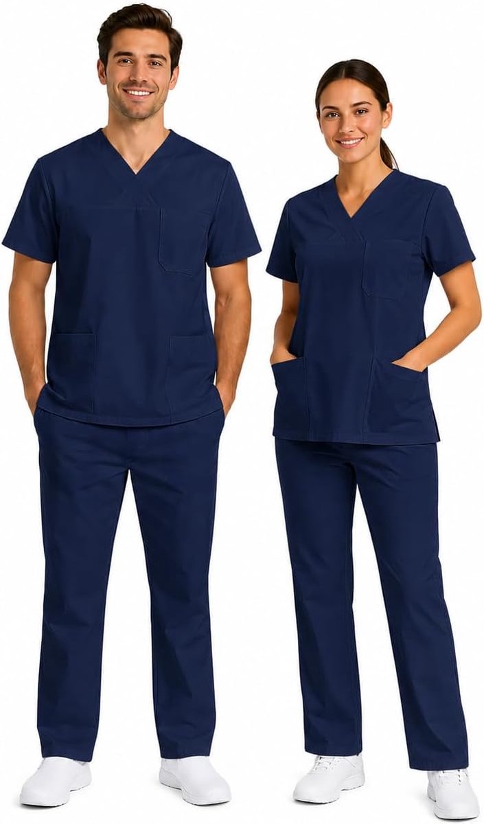 Morelli 100% katoen uniseks schrobset slipzak + slip broek set geneeskunde uniform, katoenen bovendeel met broek medische werkkleding