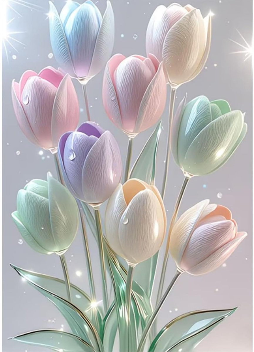 Omgoods - Pasteltulpen Diamant Art Kit voor Volwassenen - DIY schilderen met diamanten