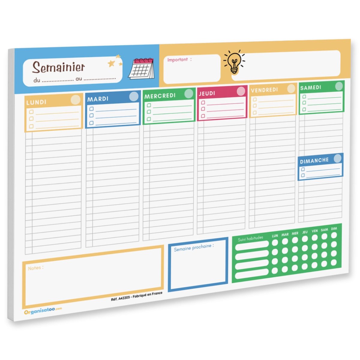 Omgoods - Weekplanner A4 - 7 Dagen Franse Organisatie