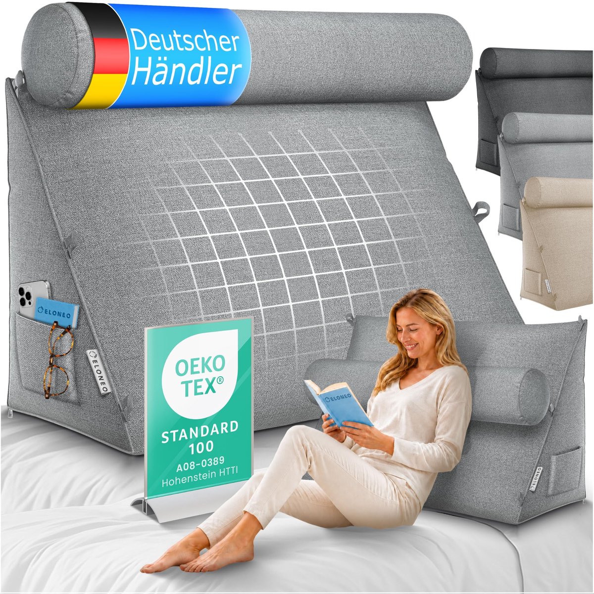 Omgoods - Back Cushion met Verstelbaar en Verwijderbaar Nekkussen - Wedge Kussen voor Bed en Bank