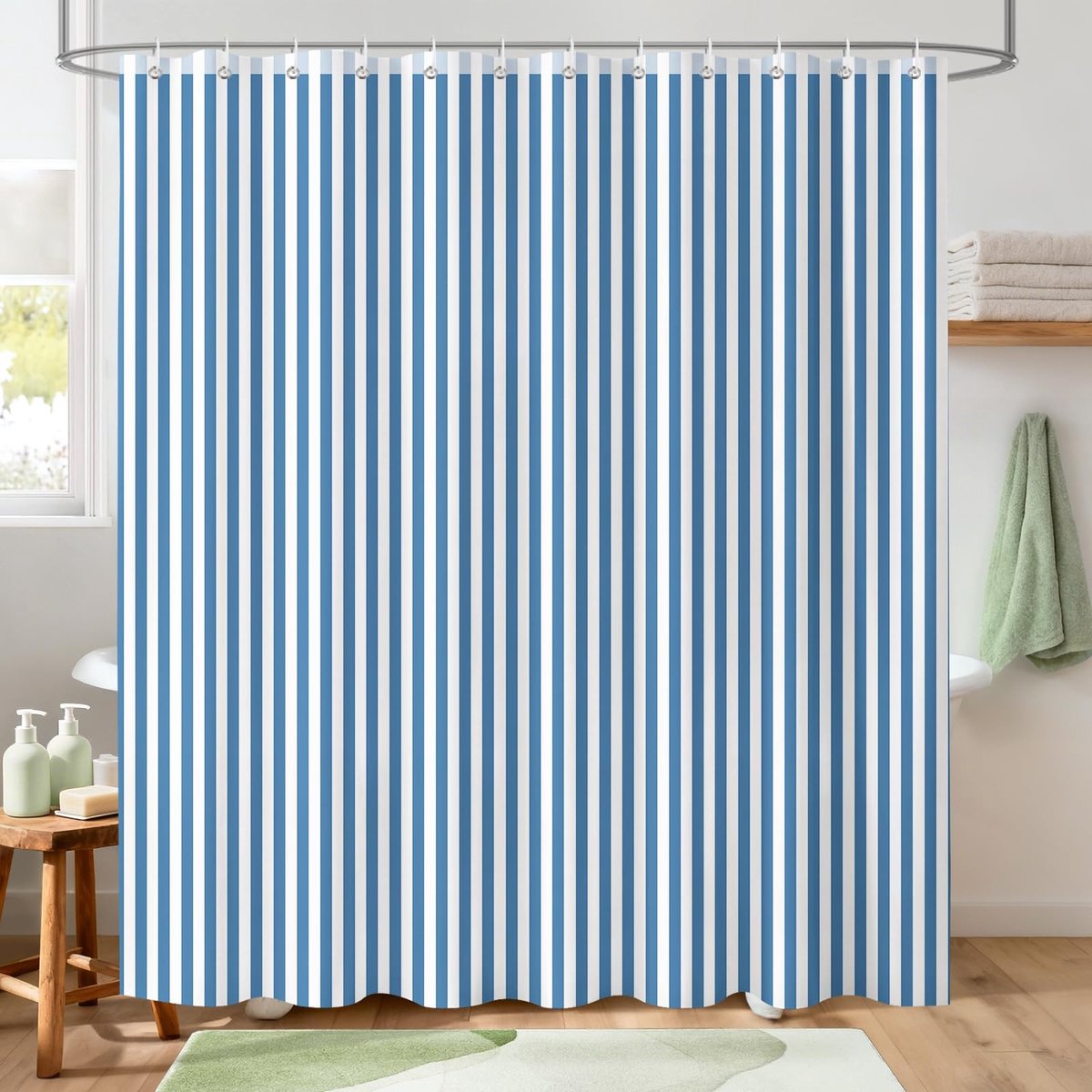 Omgoods - Vintage Blauwwit Gestreept Douchegordijn 78 x 72 Inch