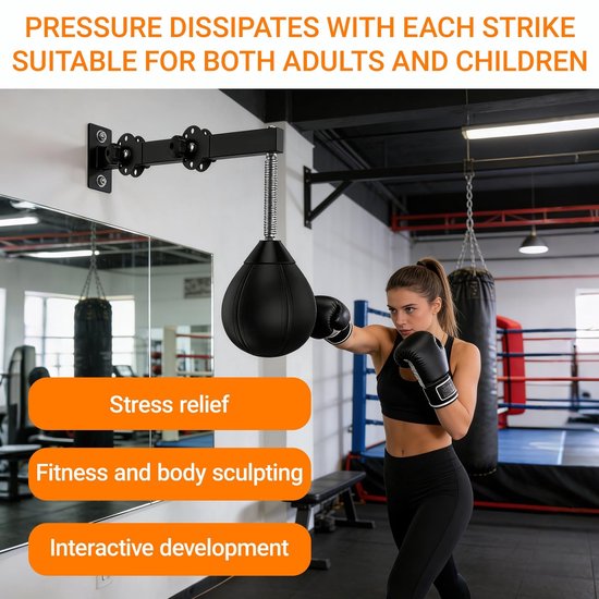 Boksbal Hangend - Speedball Boksen - Reflexen Trainen - Snelle Rebound - 20 x 20 x 24.5 cm - Zwart — afbeelding 2