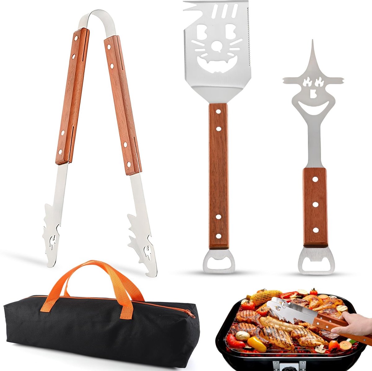 Omgoods - Multifunctionele Barbecue Set met Houten Handvat en Snijgereedschap