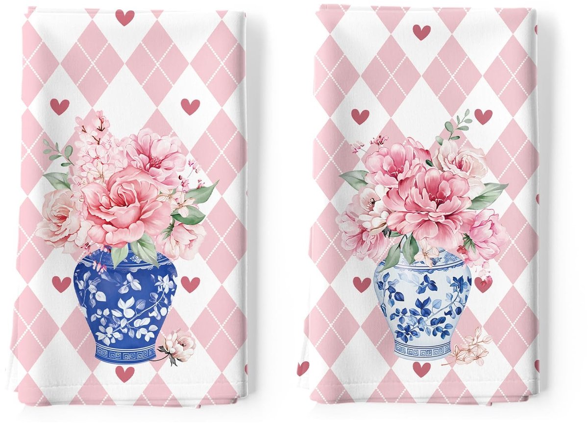 Omgoods - Roze Bloem Keuken Handdoeken - Sneldrogend en Absorberend