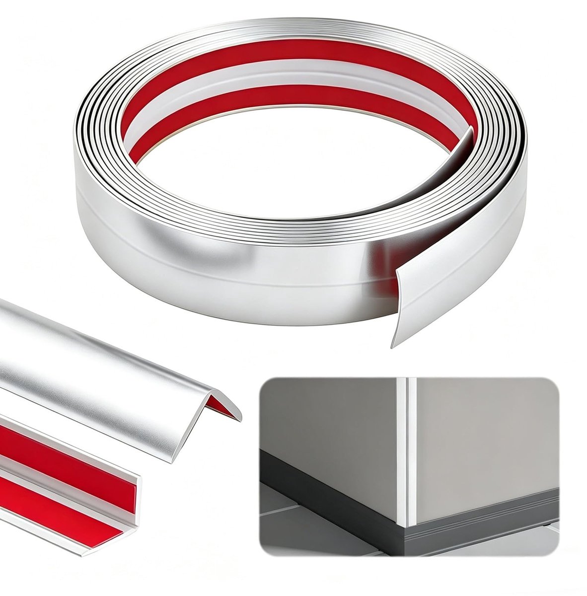 Omgoods - Zelfklevende Wandstrips - 2 cm x 2 cm x 8 m voor Hoekbescherming in Zilver