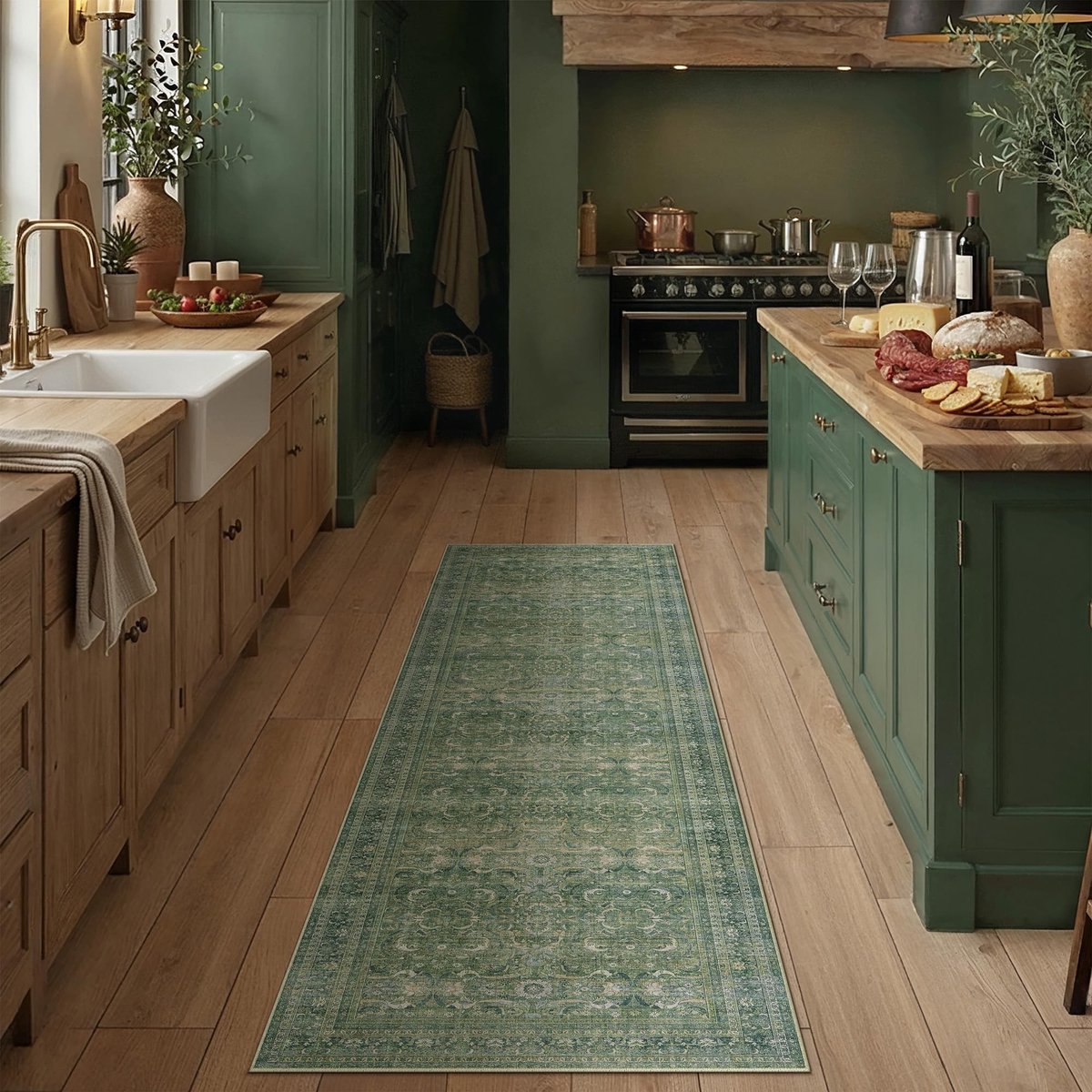 Omgoods - Wasbare Tapijtloop 60 x 180 cm - Vintage Groen
