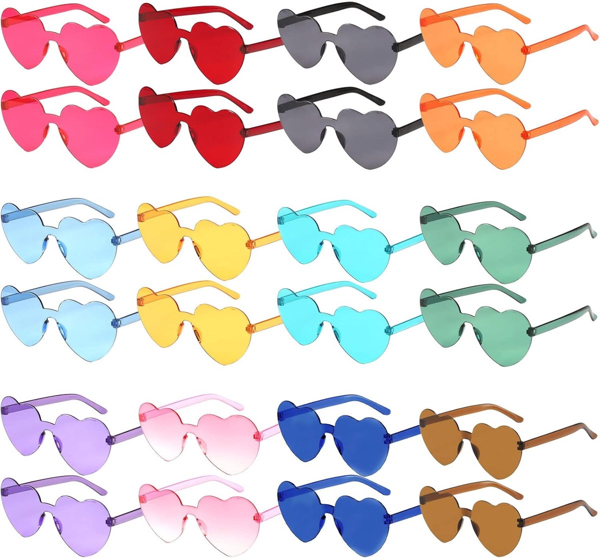 24 Paar Hartvormige Feestbrillen, 12 Kleuren, Party Accessoires | Lichtgewicht, comfortabel, stevig, geschikt voor groepsfeesten, selfies, fotobooths, verkleedpartijen en festivals