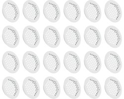 24 stuks ventilatiesleuven, rond, plat, sofit ventilatie, 53 mm, roestvrij staal, rond, ventilatierooster, gatlamellen voor badkamer, thuis, kantoor, keuken, kast, kledingkast, wit