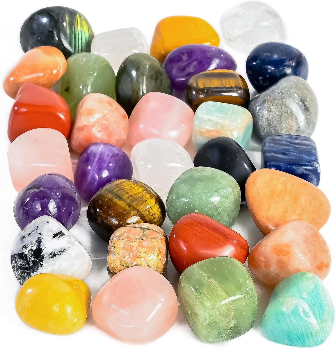 Assortiment getrommelde kristallen in bulk Set Zakkristal | Edelstenen uit de Tumbled Collection, palmsteen, geluksamulet, cadeau, knutselwerk, woondecoratie. Afmeting: 20-25 mm | 1 lb
