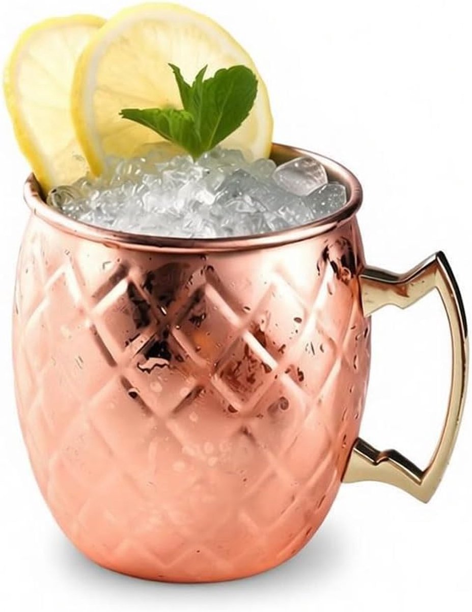 Moscow Mule beker 550 ml roestvrij staal glazen ananaspatroon drinkbeker cocktailglazen voor koude dranken bar wijn party huisfeest koperkleurig