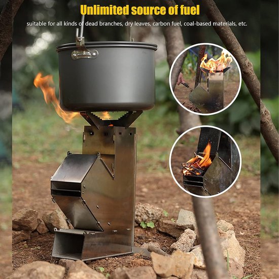 Draagbare Rocket Stove: Duurzaam, Compact, Kampeerkachel voor Wandelen en Outdoor Gebruik van Merkloos — afbeelding 3