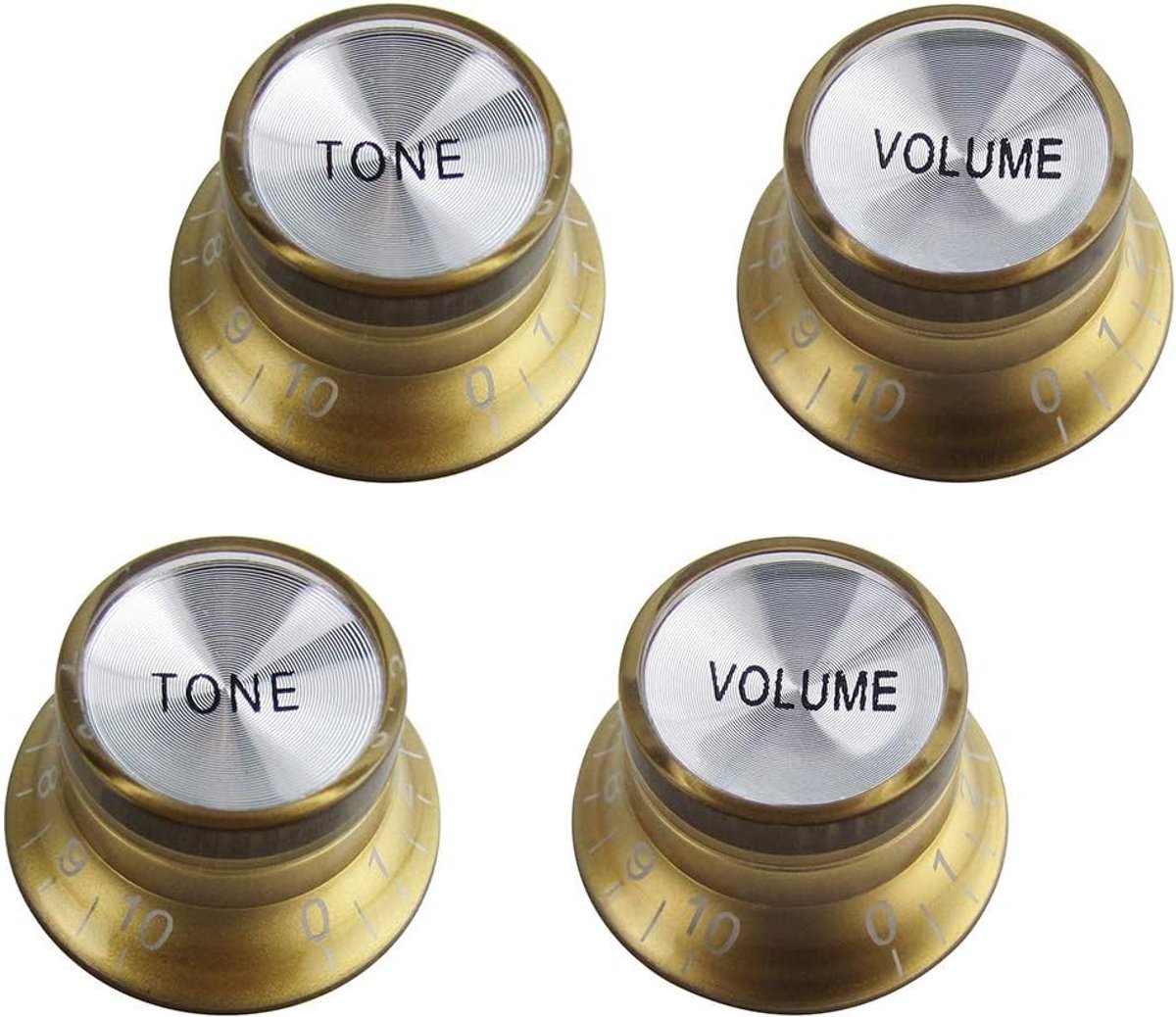 Top Hat Style Volume en Tone Control Knoppen 2T2V met Alumium Top voor SG LP Style Gitaar 18-Spline Pot, Goud