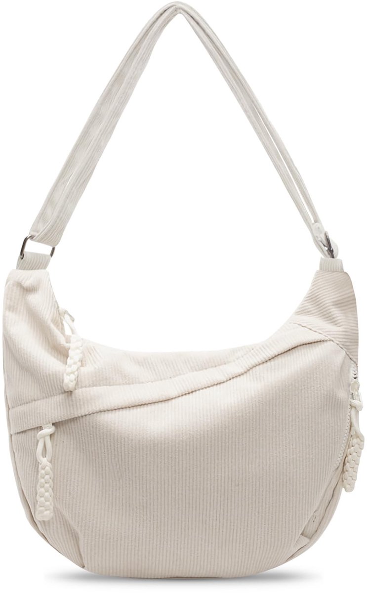 Omgoods - Dames Crossbody Bag - Halve Maan Schoudertas van Katoen met Verstelbare Schouderband