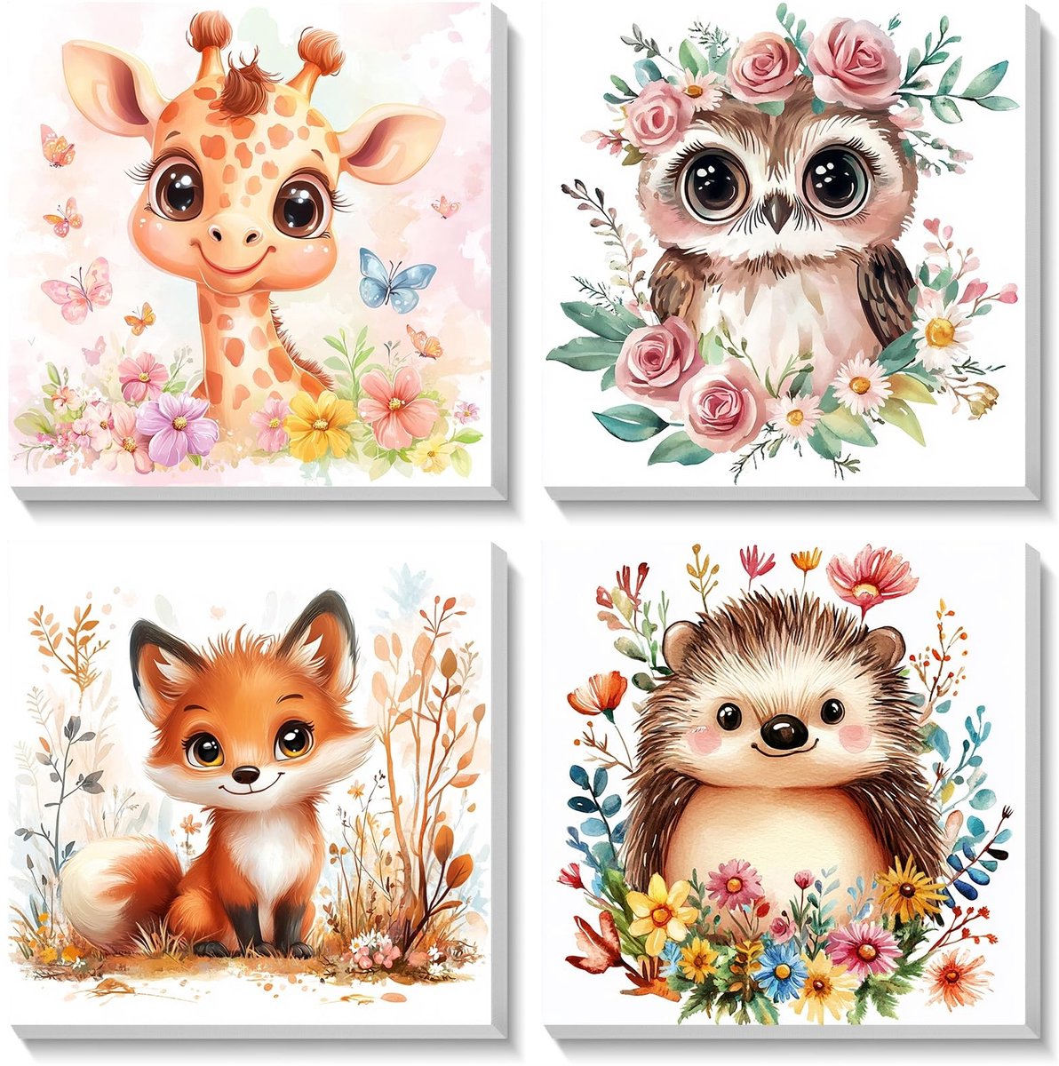 Omgoods - Set van 4 Dieren Schilderen op Nummer voor Kinderen en Beginners