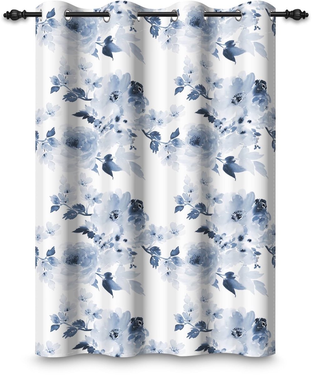 Bloem Verduisteringsgordijn Marineblauw - Warmte-isolerende Raamgordijnen 107 x 215 cm