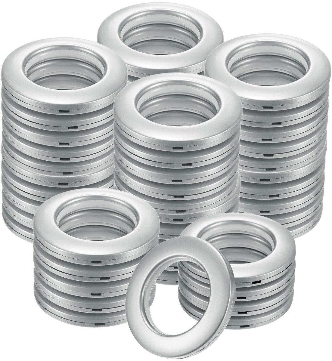 Omgoods - Set van 50 Plastic Gordijnringen met Oogjes - 1-9/16" Binnen Diameter in Mat Zilver