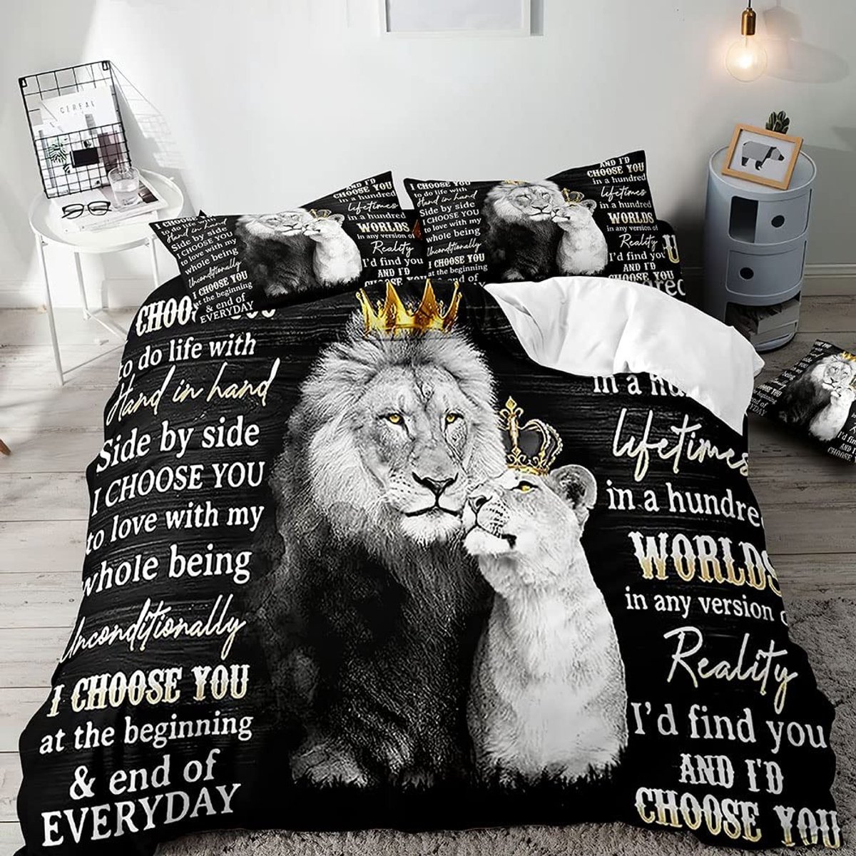 Omgoods - King Size Duvet Cover Set met Leeuw Motief
