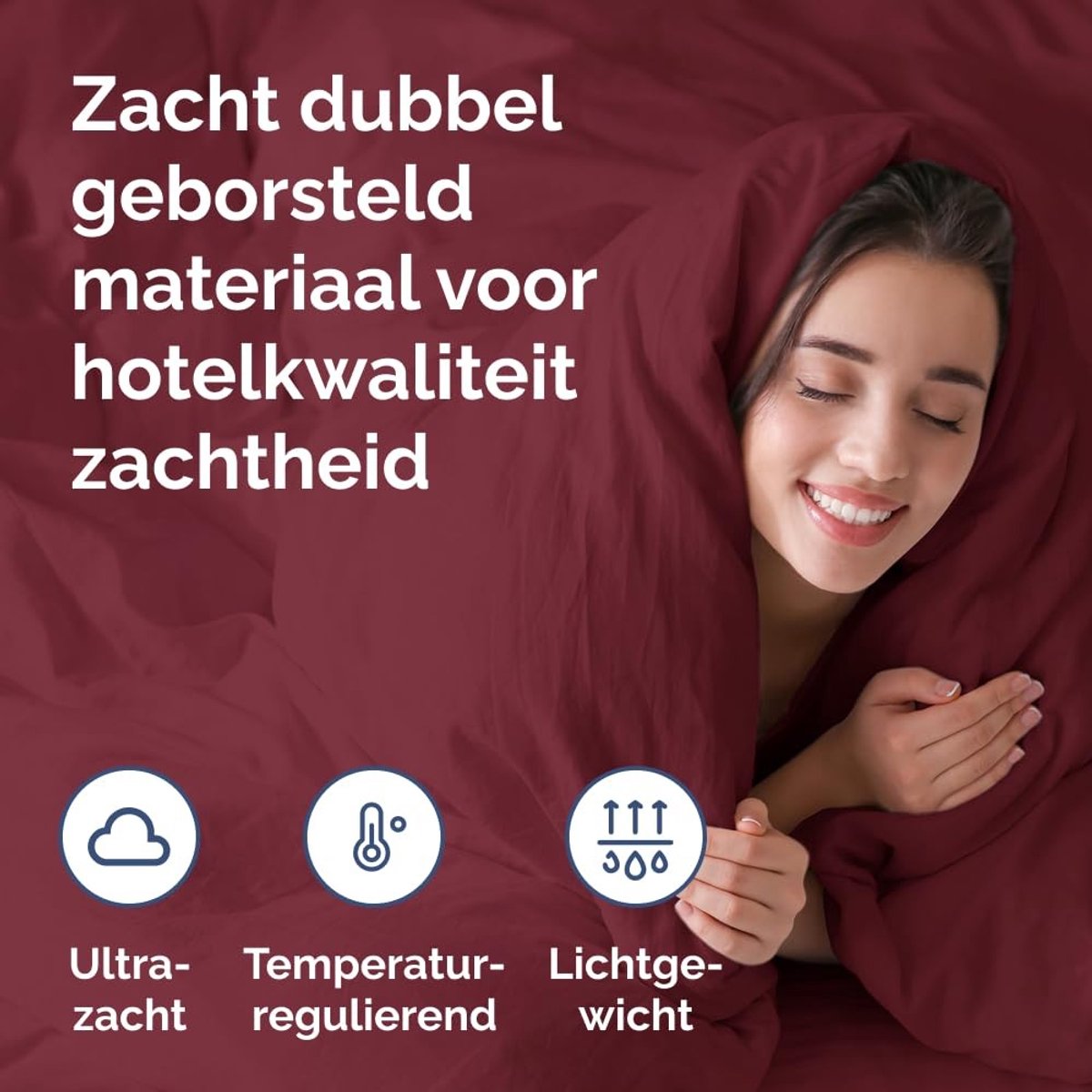Omgoods - 3-Delige Duvet Cover Set in Burgandy met Rits en Hoekbanden