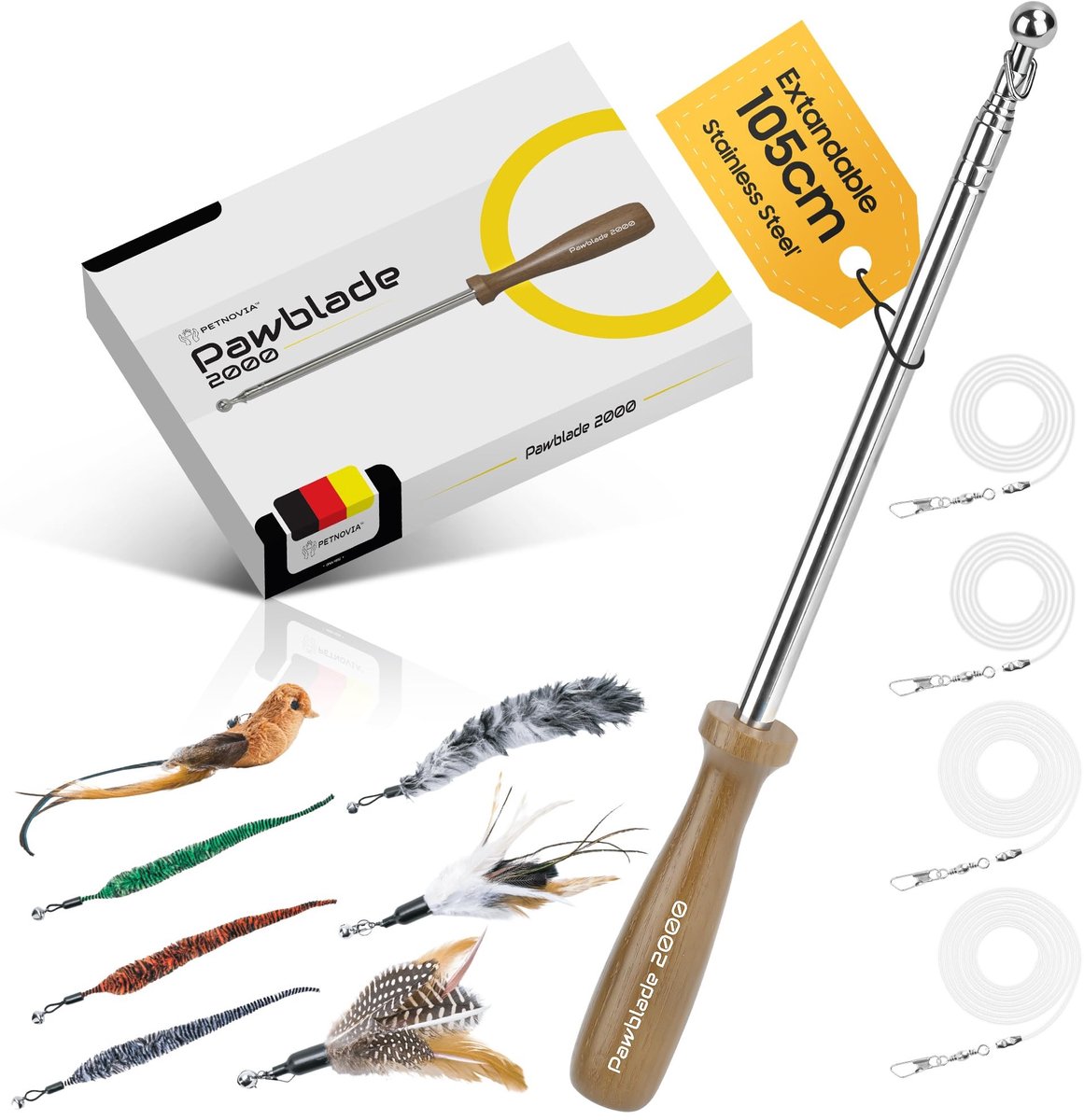 Omgoods - Pawblade 2000 Interactieve Kattenspeelgoedset - 12-delig met Roestvrijstalen Hengel