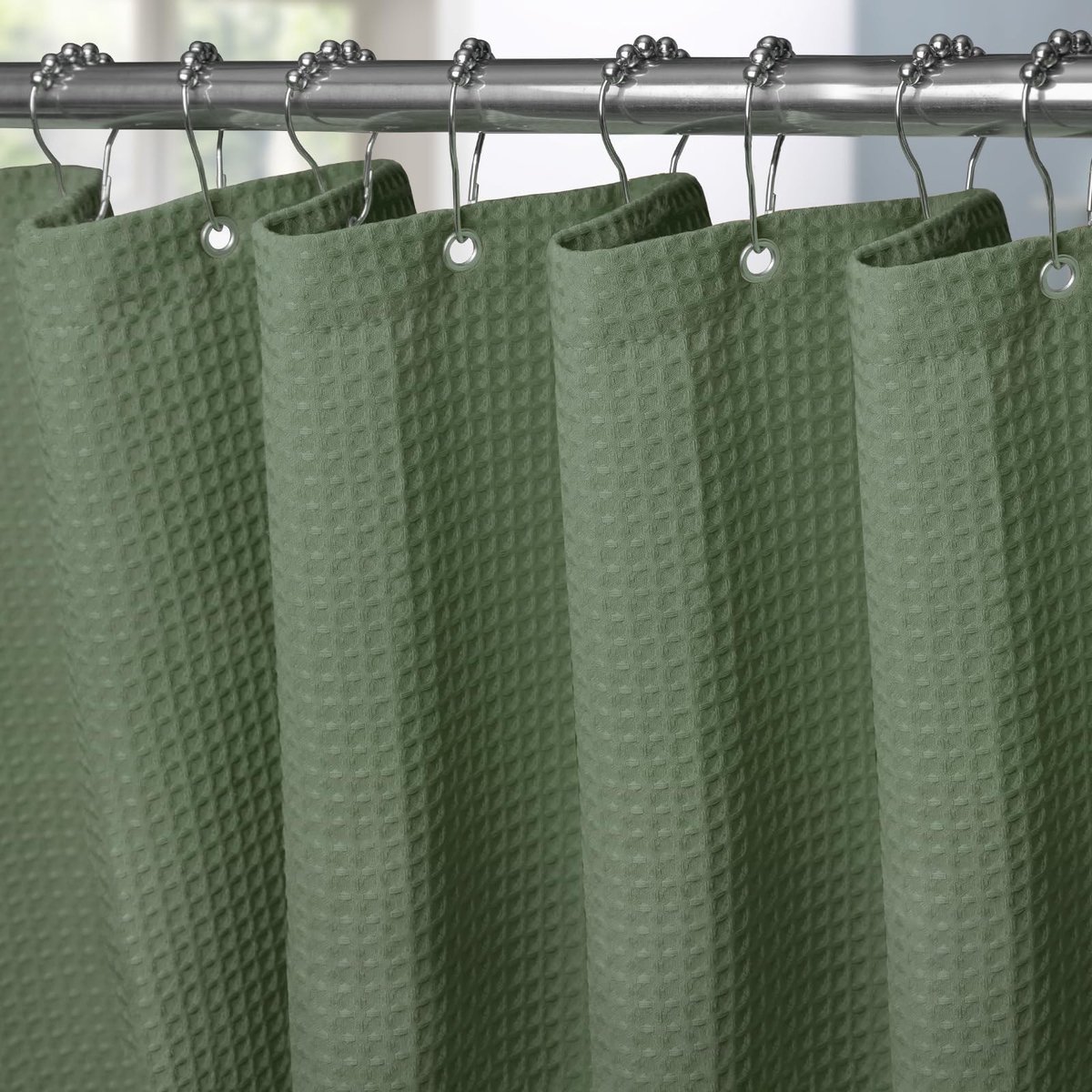 Omgoods - Wafelstructuur Waterdicht Douchegordijn 122x182cm met RVS Haken