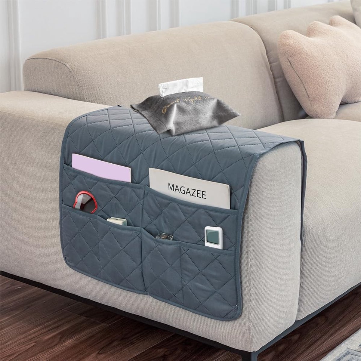 Omgoods - Waterproof Sofa Armrest Organizer - Caddy Opbergzak met 6 Vakken, Grijs