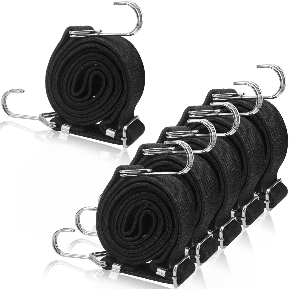 Omgoods - Set van 6 Verstelbare Bungee Cords met Haken - 2 Meter Lange Elastische Koorden