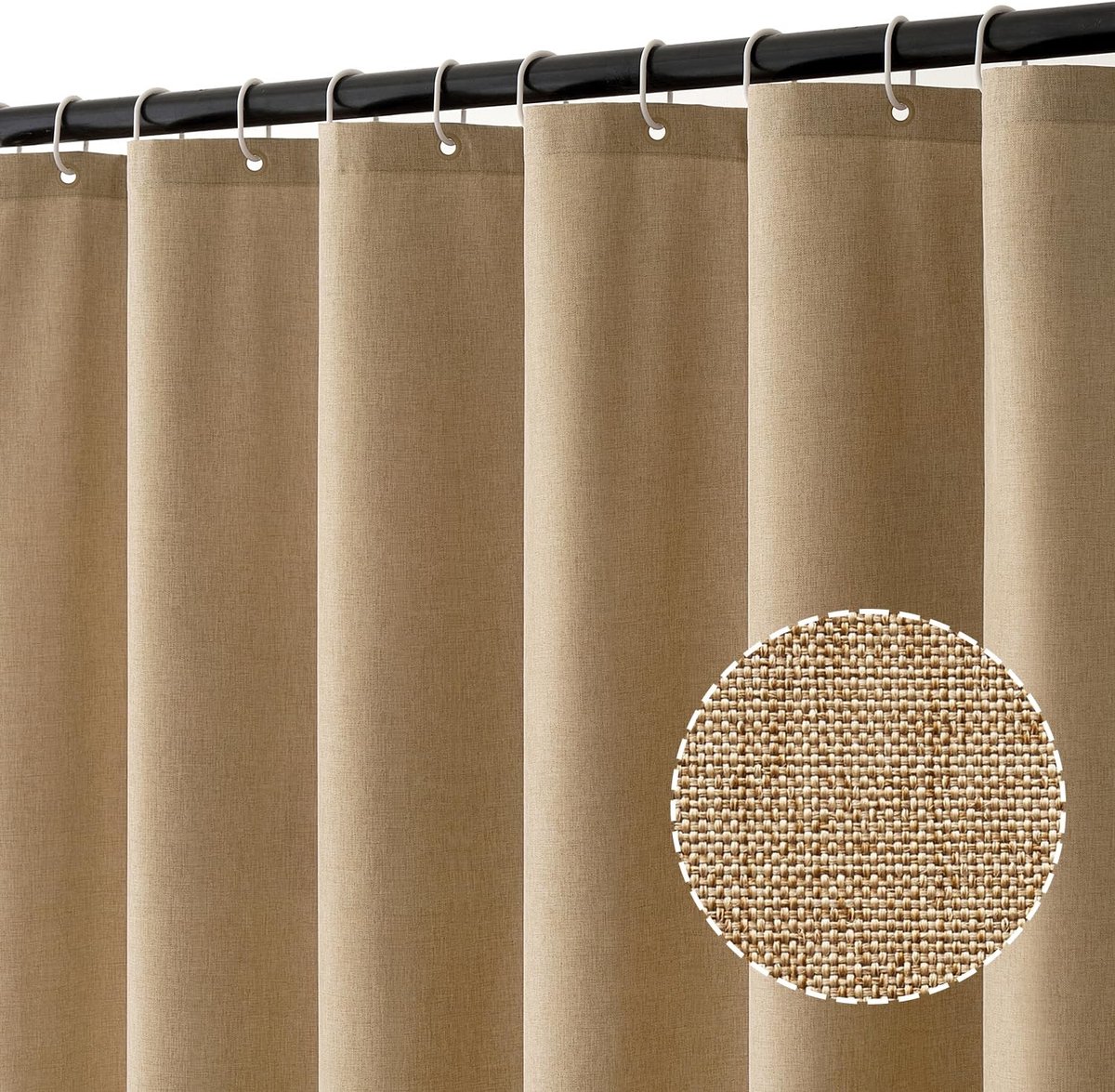 Omgoods - Khaki Douchegordijn 120 x 200 cm met Ringen