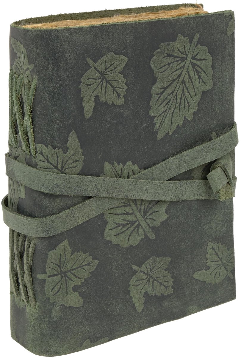 Omgoods - Groene Leder Reizen Notitieboek met Stalen Bladdecoratie - 21 x 16 cm