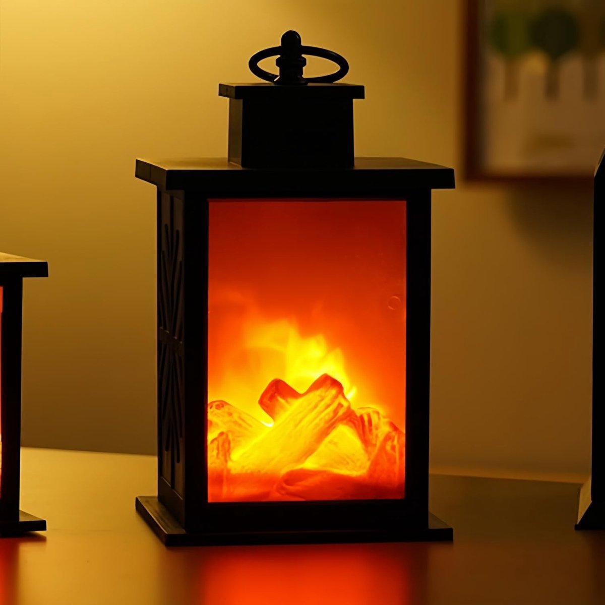 Omgoods - Simulated LED Vuurplaats Lantaarn - Batterij Aangedreven Decoratieve Lamp