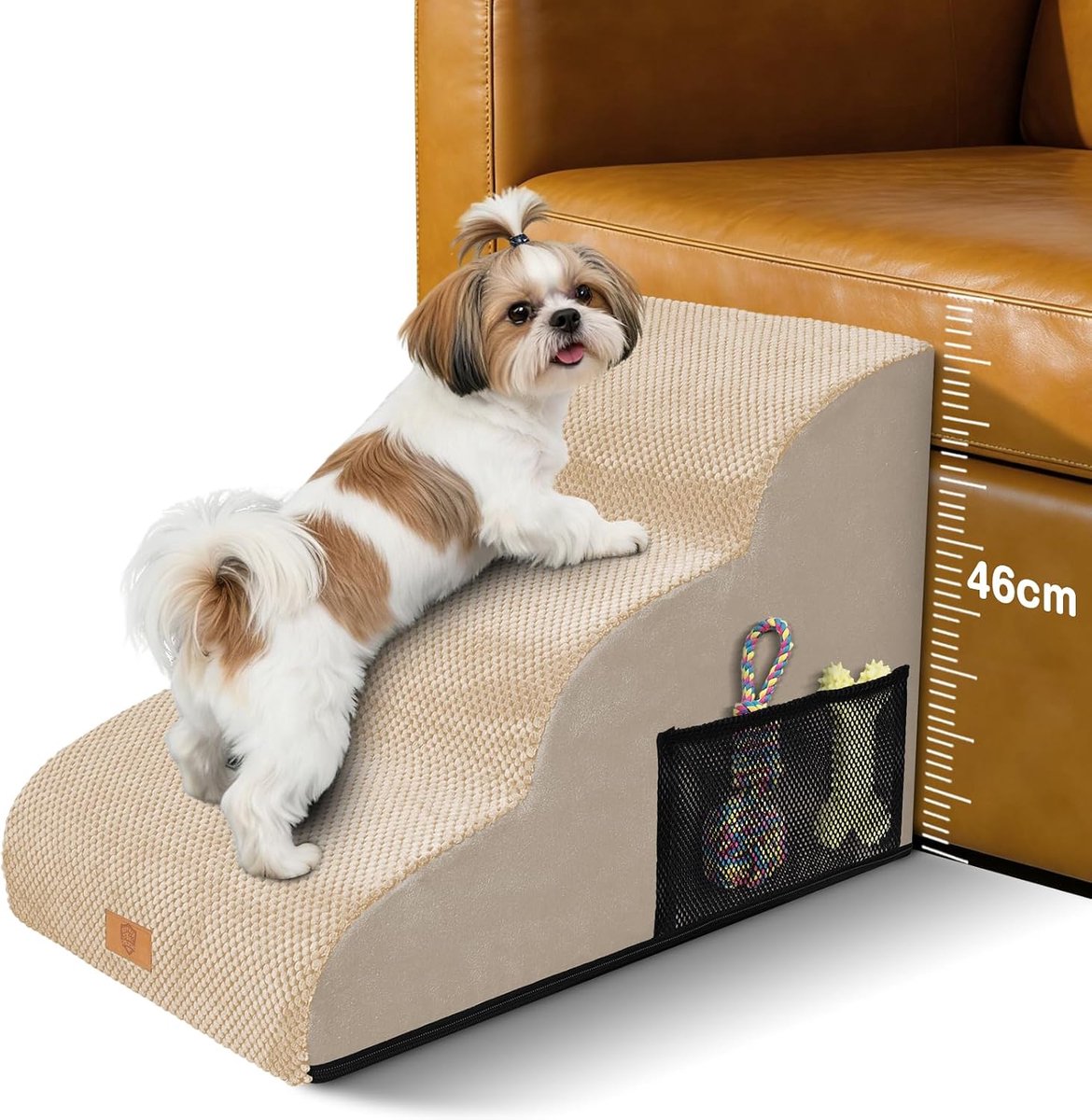 SnelShoppen - Hondentrap voor Kleine Honden, 3 Treden, Wasbare Huisdiertrap van Spons met Hoge Dichtheid, Waterdicht, Antislip Bodem, 60 x 40 x 40 cm