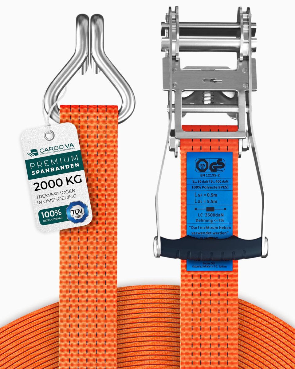 Omgoods- Spanbanden met ratel 2000 kg - Sjorbanden - Spanbanden 6 meter - Set van 2 - Professionele kwaliteit - 35 mm breedte