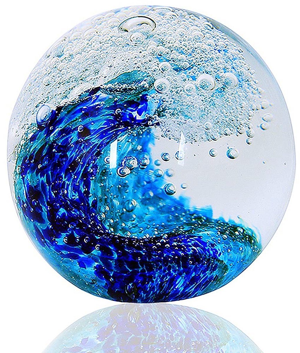 Omgoods - Handgeblazen Glazen Figurine - Ocean Waves Bal als Paperweight