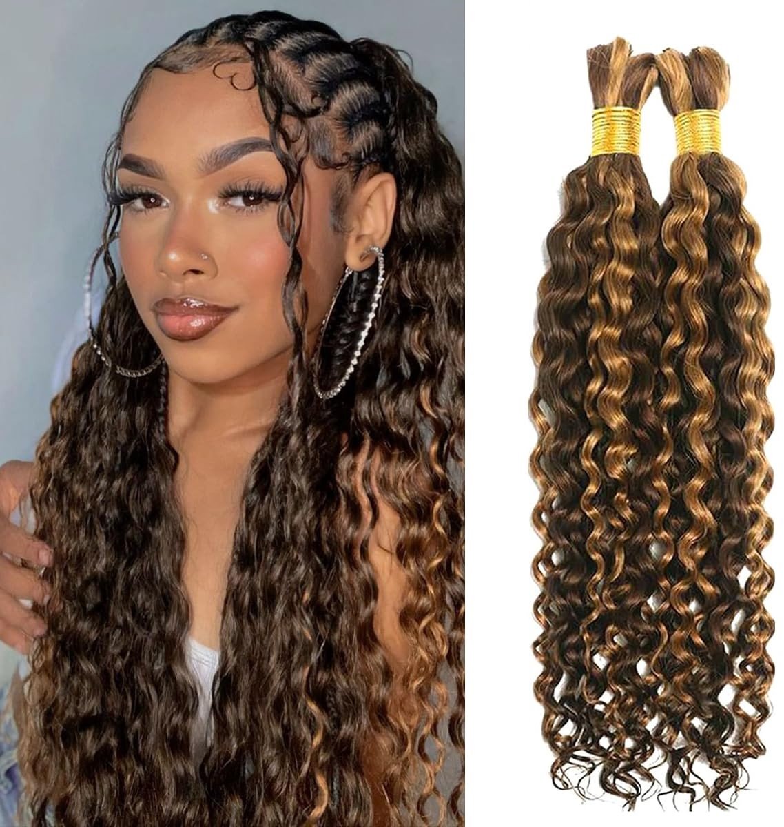Omgoods - Water Wave Boho Braiding Hair 100g 20 Inch - Brazilian Human Hair Extensions P4/27 Ombre