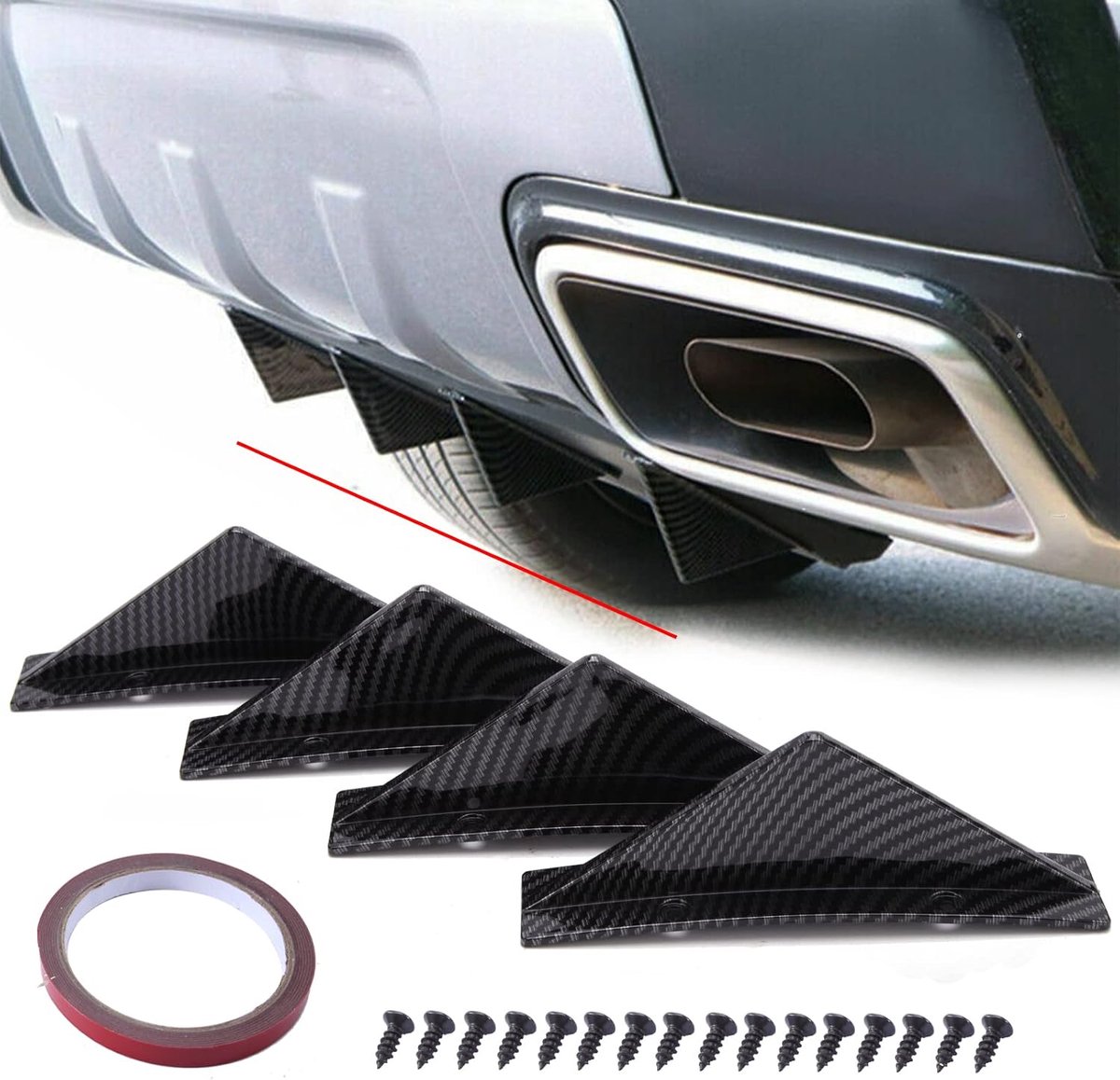4 Stuks Universele Auto Achterbumper Spoiler Vezelkoolstof Achterbumper Lèvre Diffuseur Haaienvinnige Spoiler Achtervorm Boogvormige Separator Accessoires